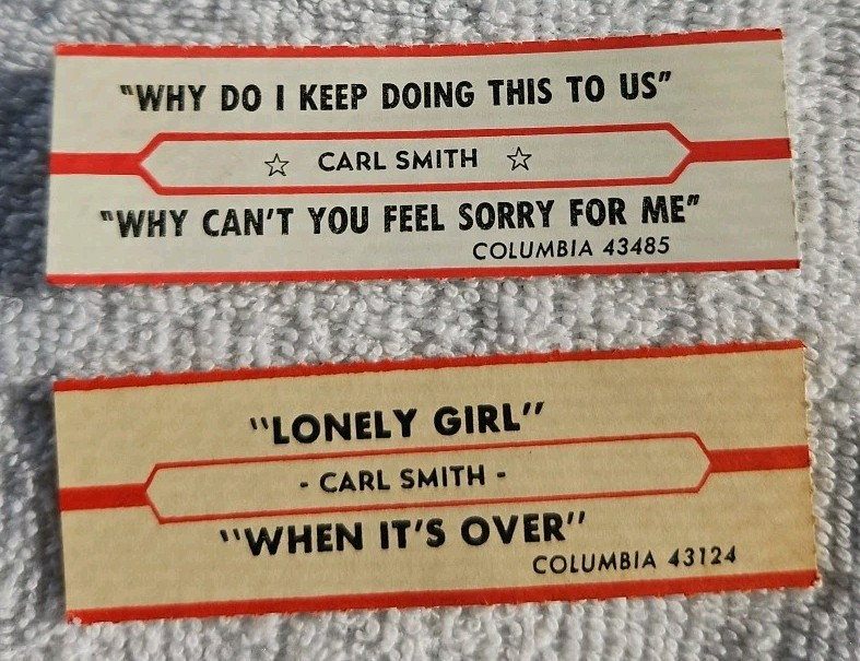 2 Jukebox Title Strips CARL SMITH #43485 #43124 Honky Tonk Country MUSIC 1960s