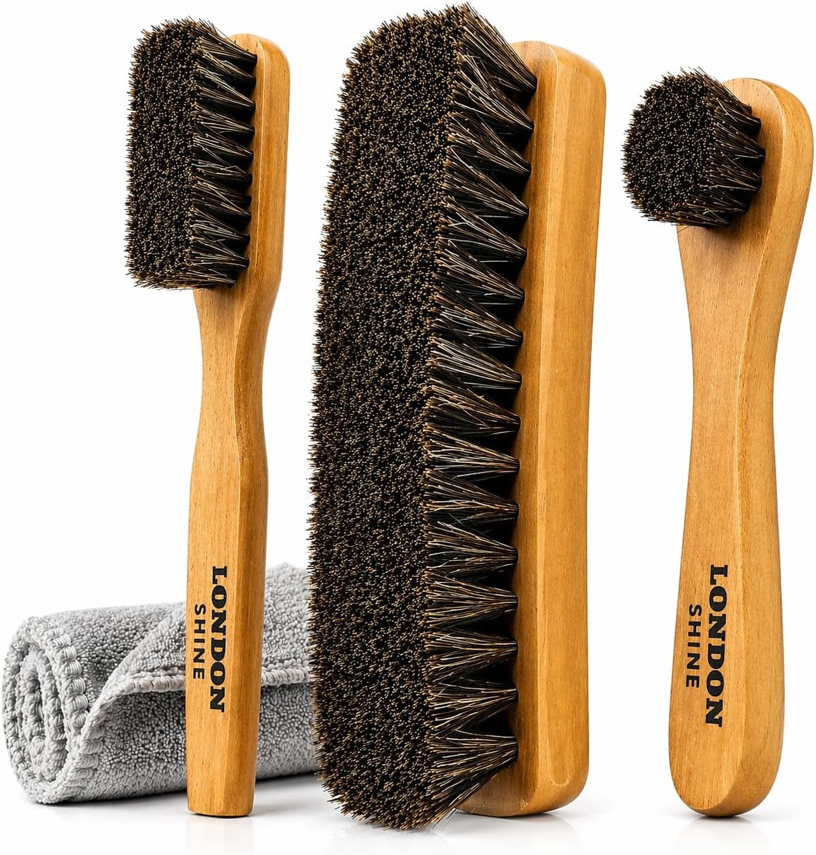 Horsehair Shoe Brush Kit 4 Piece – Shoe Shine Kit & Cleaning Set for Leather ...