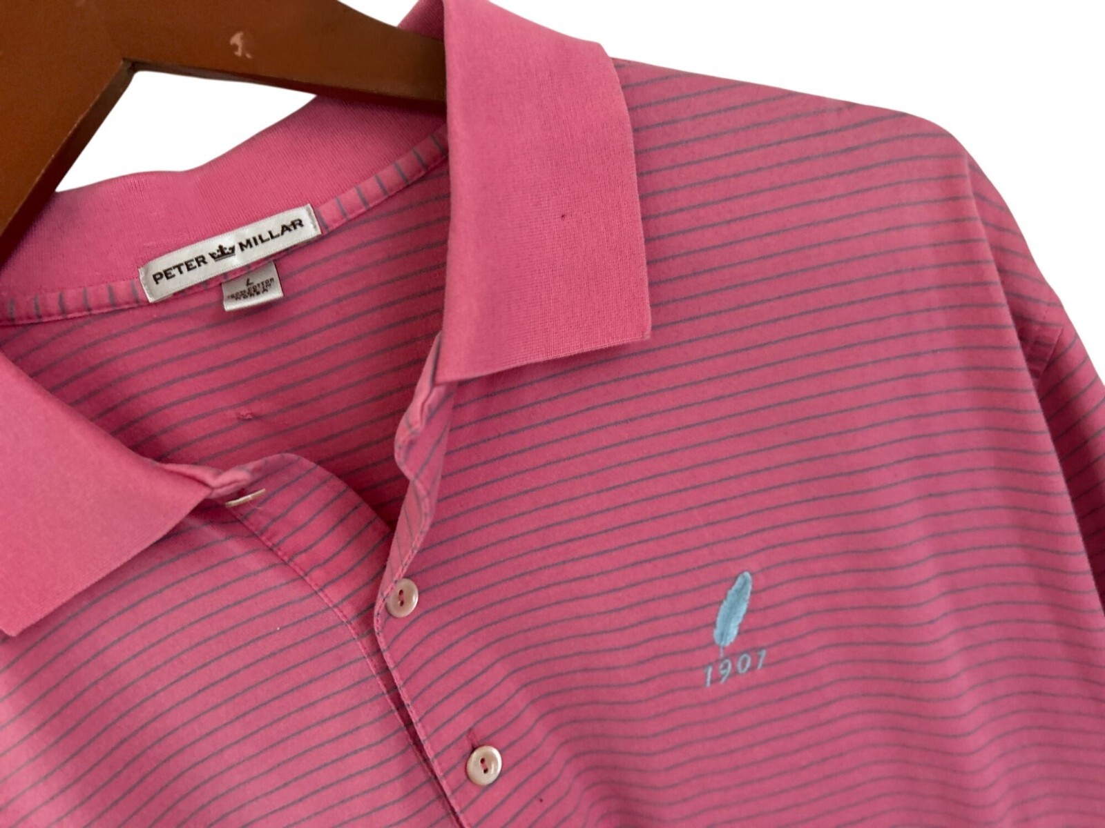 Peter Millar Cotton Polo Shirt Pink Stripes Size Large