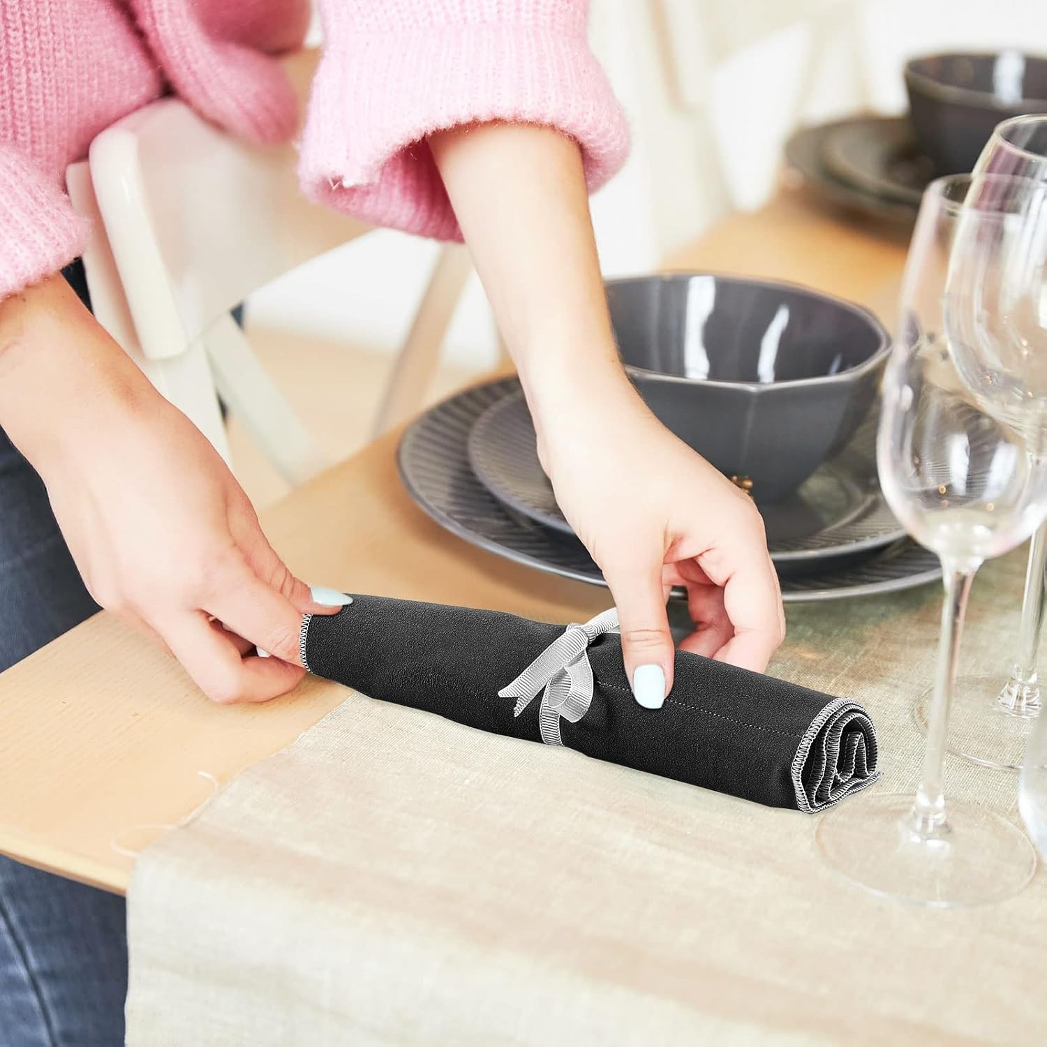 6 Pcs Anti Tarnish Silver Storage Bags Cloth Felt Flatware...