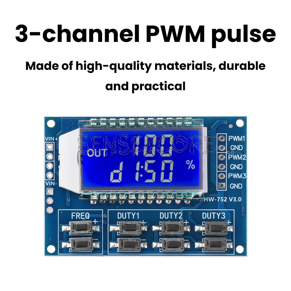 Signal Generator 3-Channel PWM Pulse Wave Frequency Duty Cycle Adjustable Module
