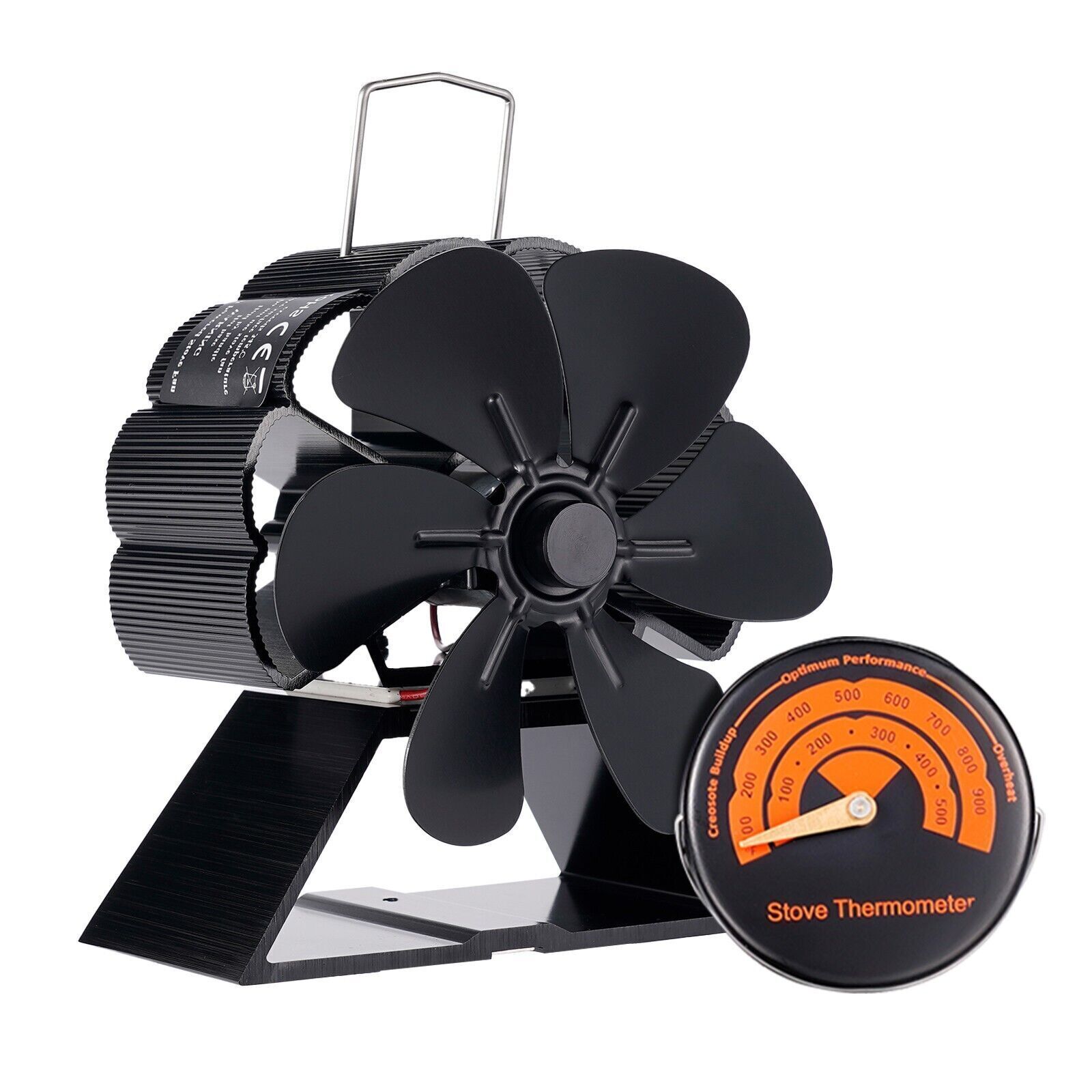 Mini Wood Stove Fan Heat Powered 6 Blades fireplace fan With Thermometer Kit Set