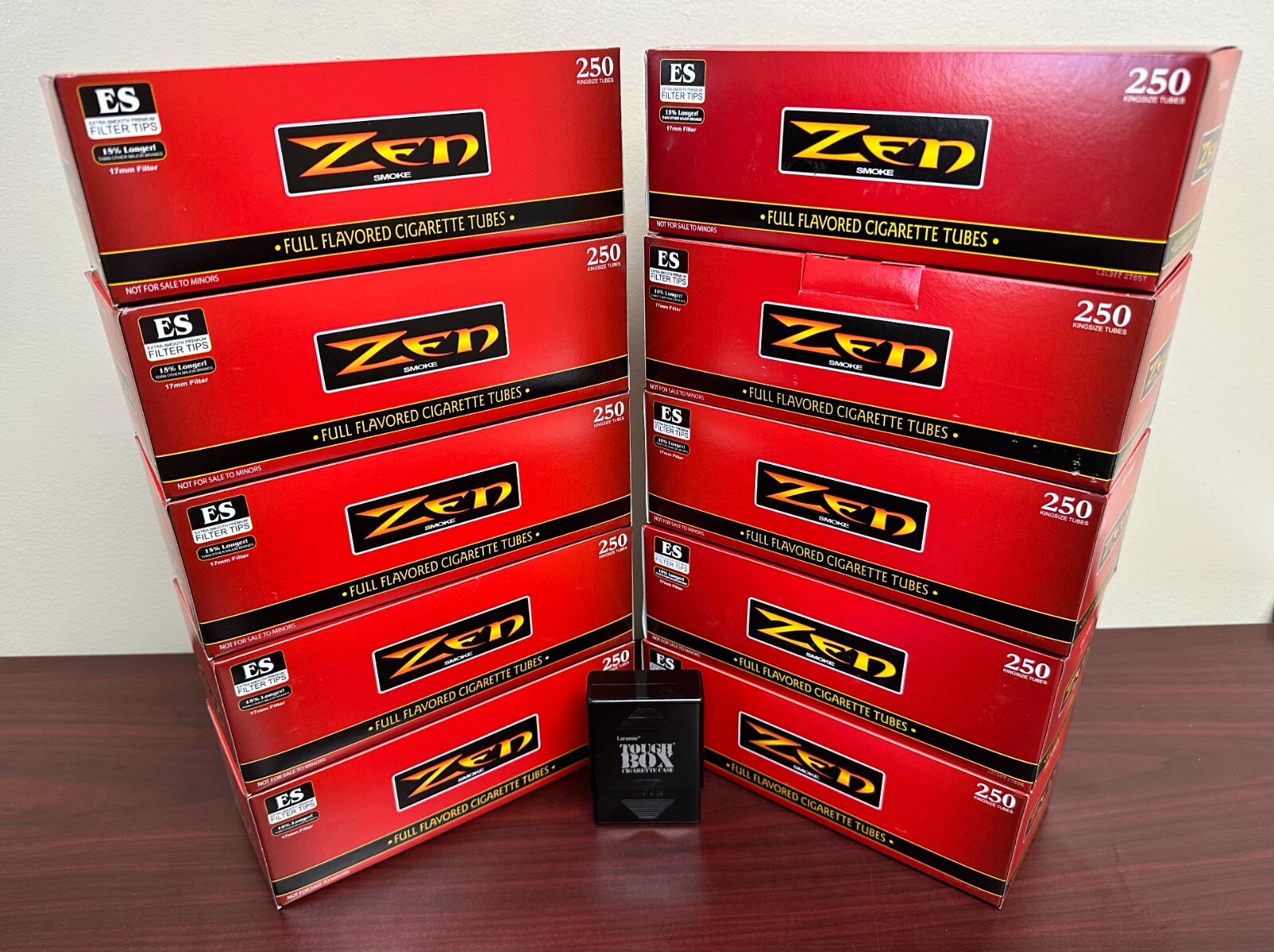 Zen Red King Size Full Regular Cigarette Tubes 10 Boxes+BLACK CASE~Ships In Box