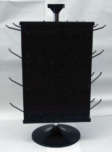 3 Sided Plastic Black Counter Top Peg Board Spinner Rack Display with Hooks