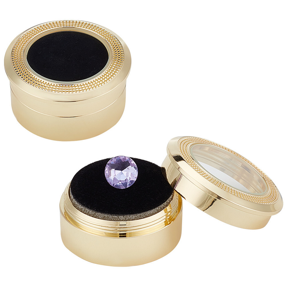 2pcs Round Stainless Steel Loose Storage boxes Display Case with Clear Glass