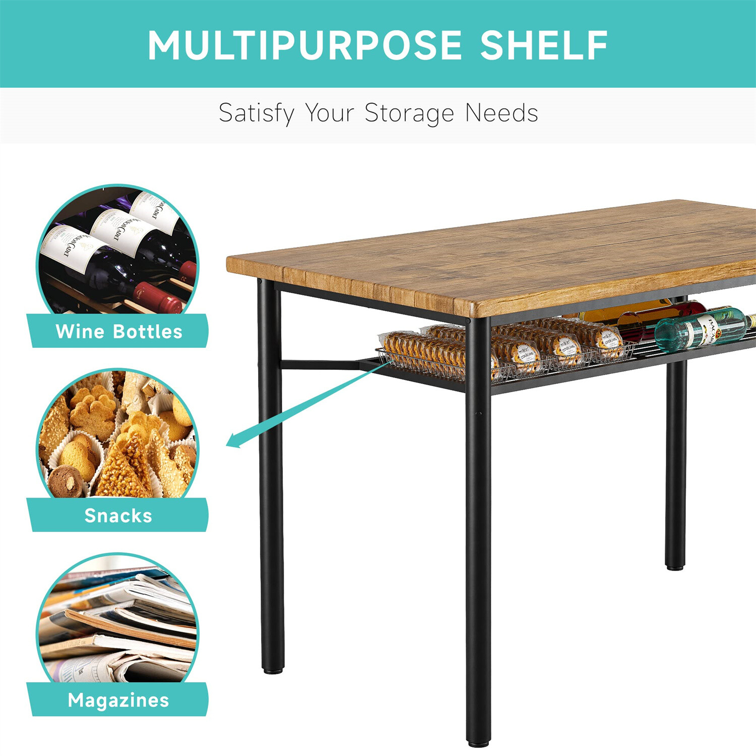 5 Piece Dining Table Set for 4 Kitchen Table and Chairs with Storage Rack Wood