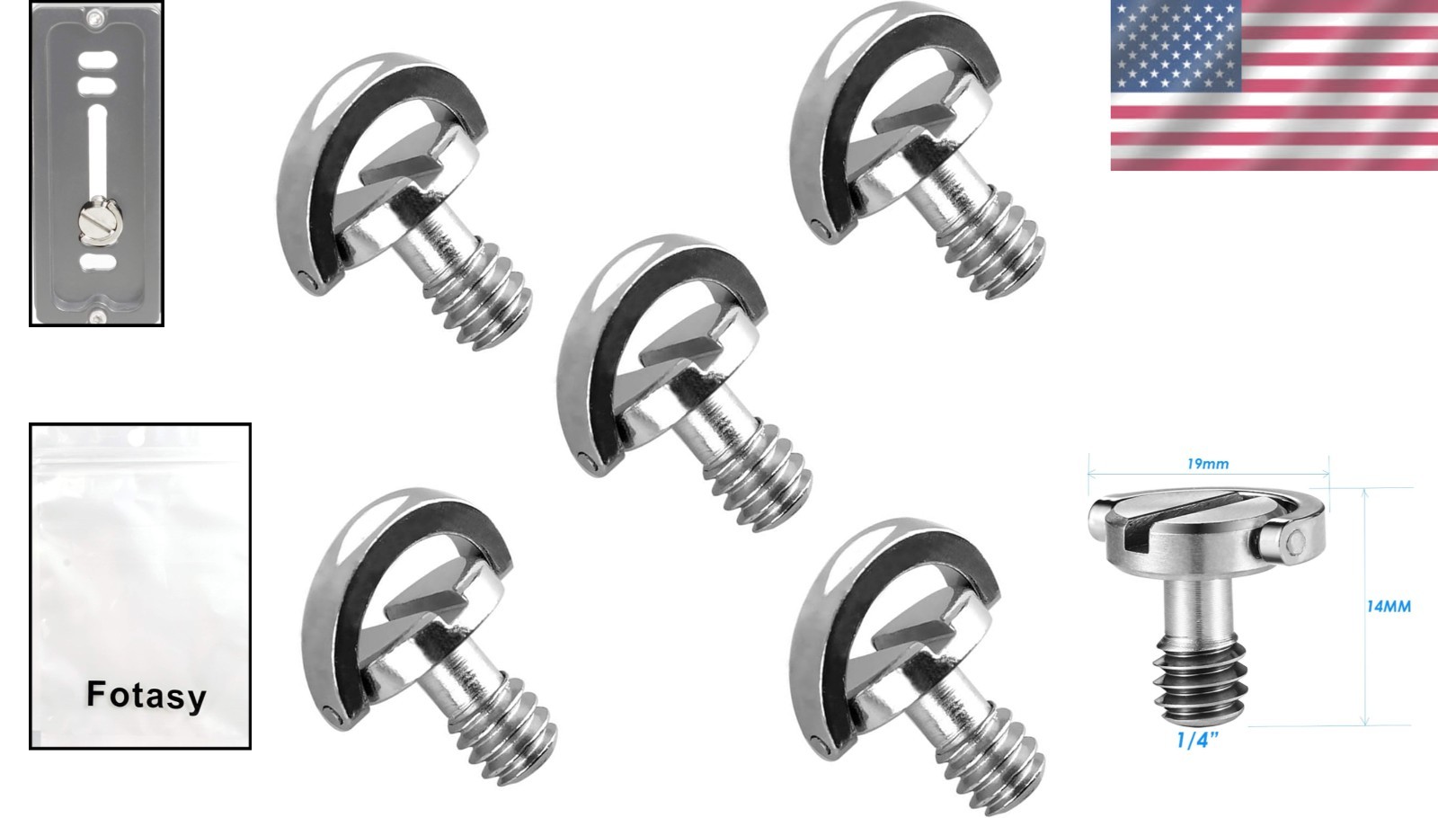 5-Pack Stainless Steel D-Ring Camera Tripod Screws