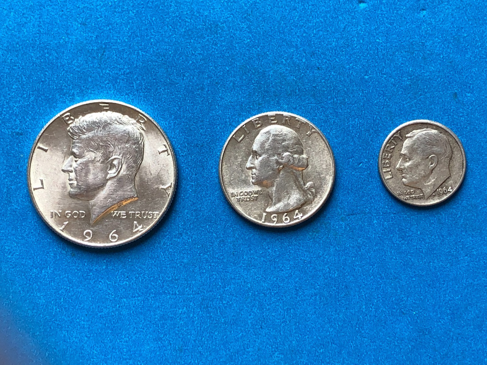 1964 Kennedy, Washington, Roosevelt   Near UNC  (Lot of 3)  90%   Silver (M2098)