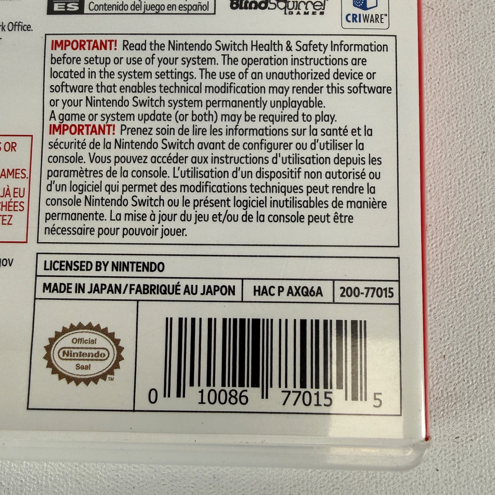 Authentic Replacement Case ONLY - SONIC COLORS ULTIMATE - Nintendo Switch Box