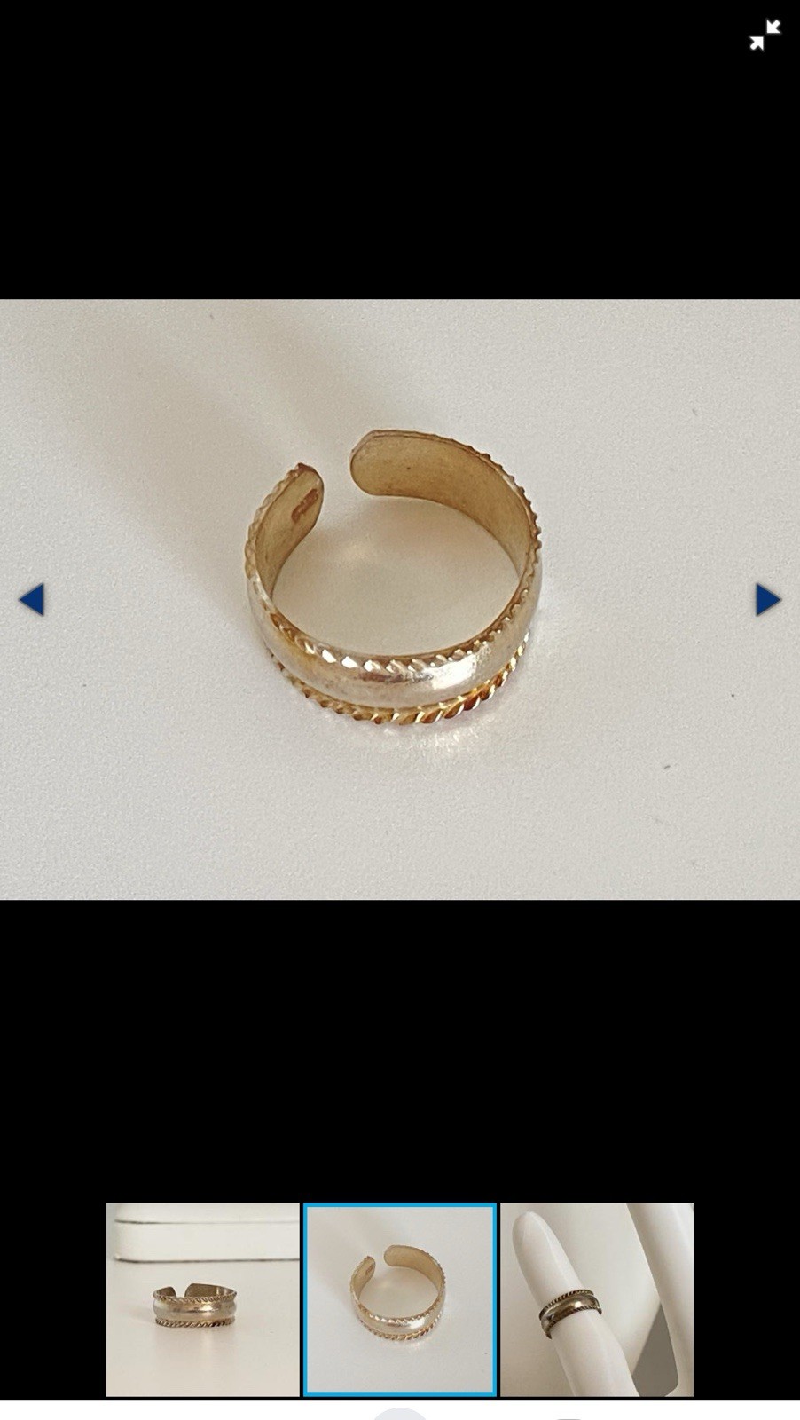 Sterling Adjustable Band Toe Ring with Rope Design