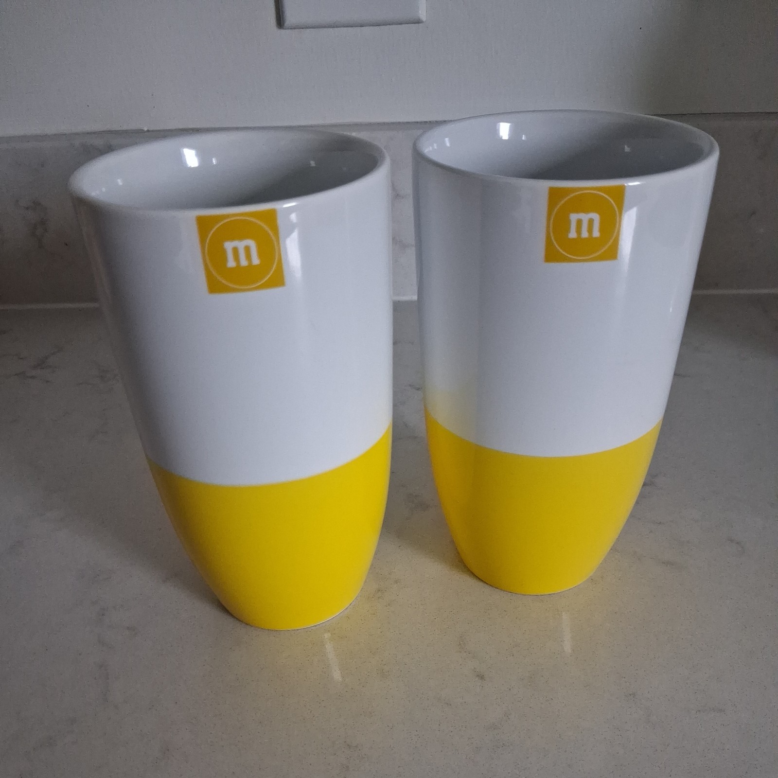 Lot Of 2 ~ M&M's World Yellow Tall  Mugs