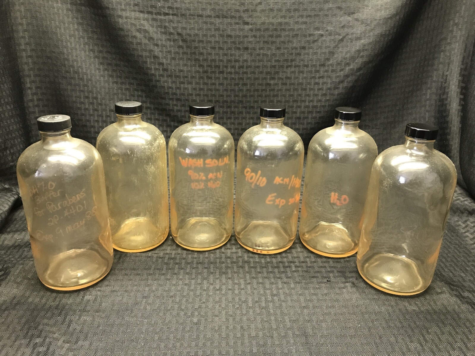 (Lot of 6) Plastic-Coated Glass Boston Round Sample Media Storage Bottle 32-400