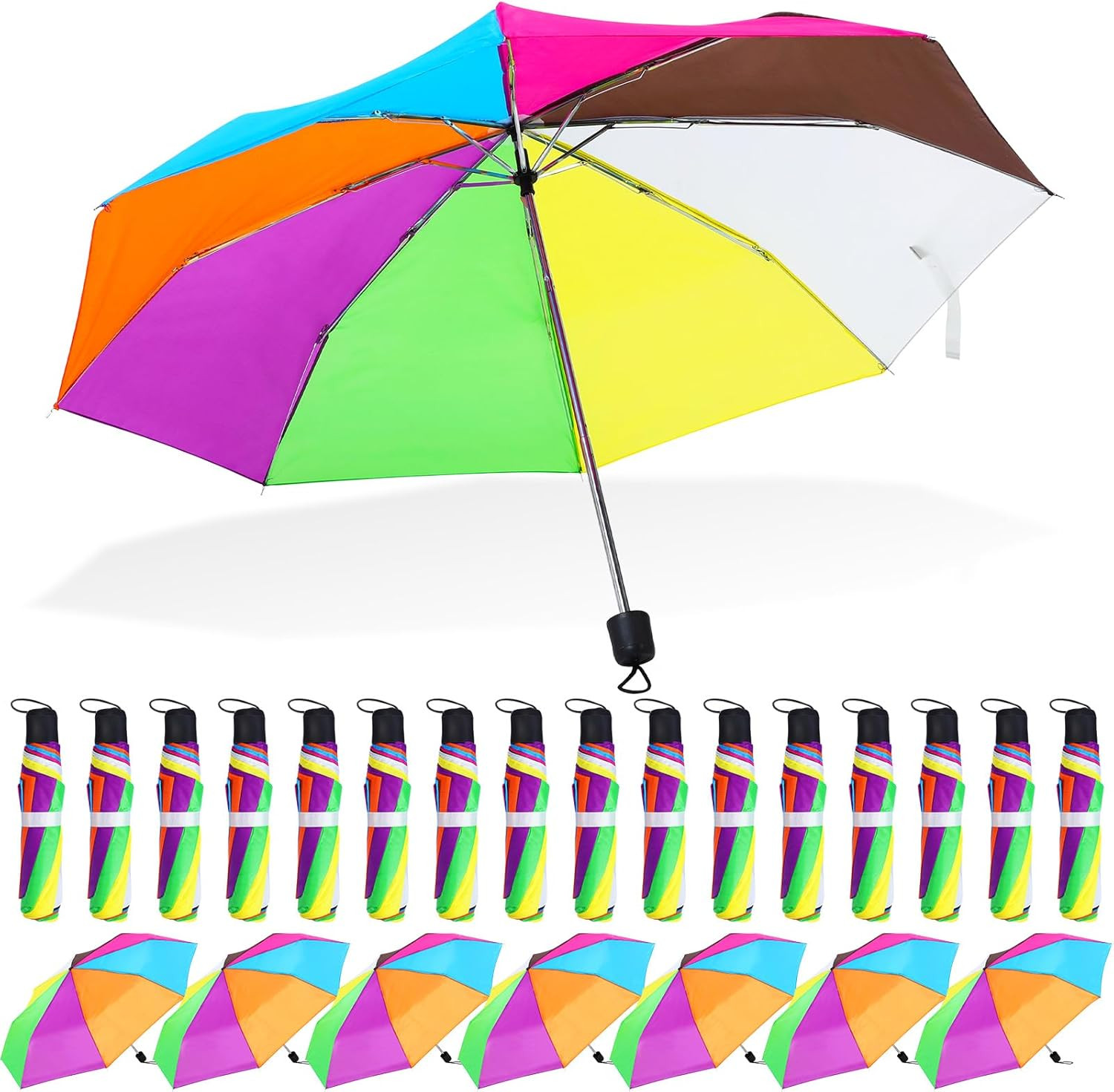 Rainbow Umbrella Bulk - 24 Pcs Compact Collapsible Travel Umbrellas for Pride