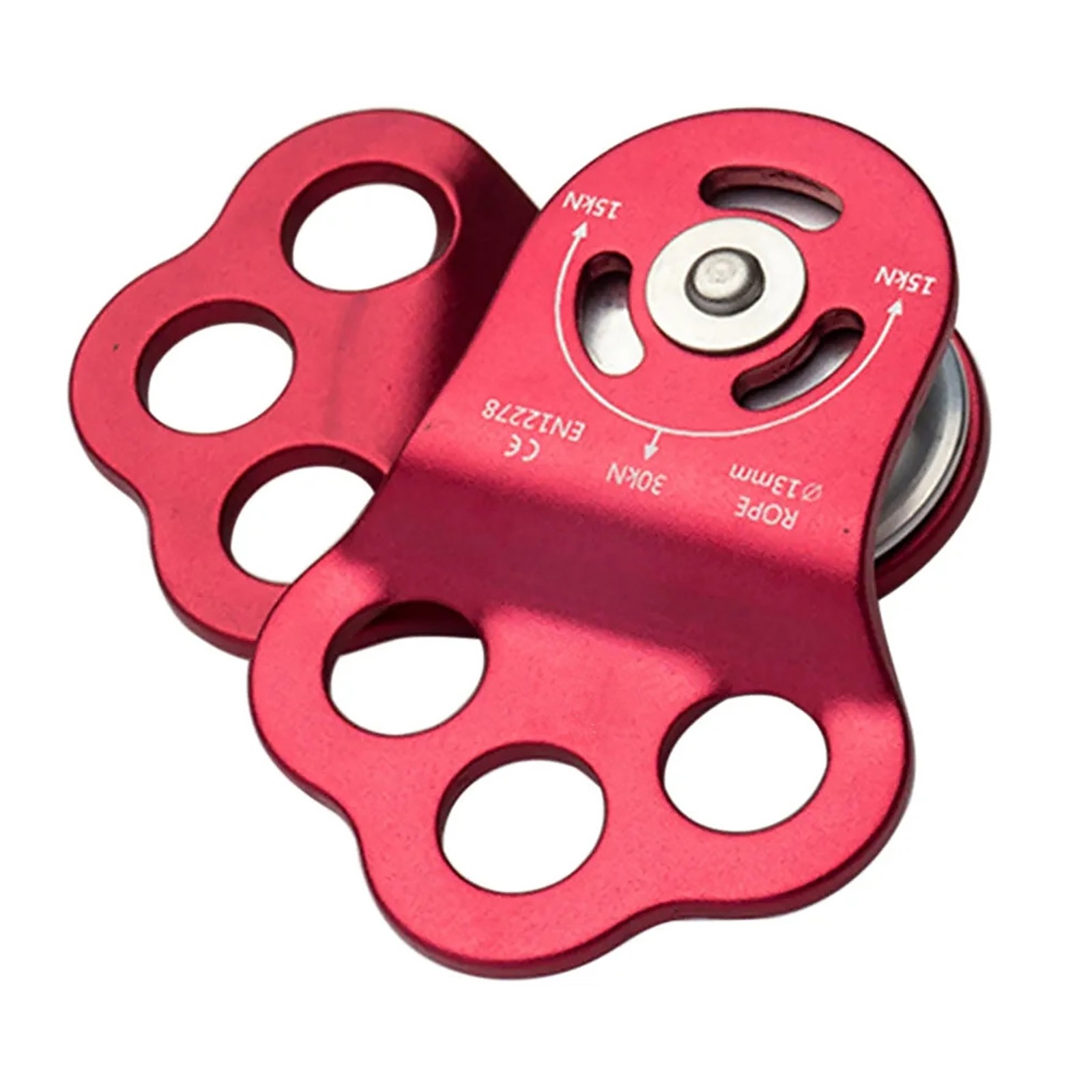 30KN Professional Climbing Aluminum Triple Attachment Pulley Hitch Arborist Red