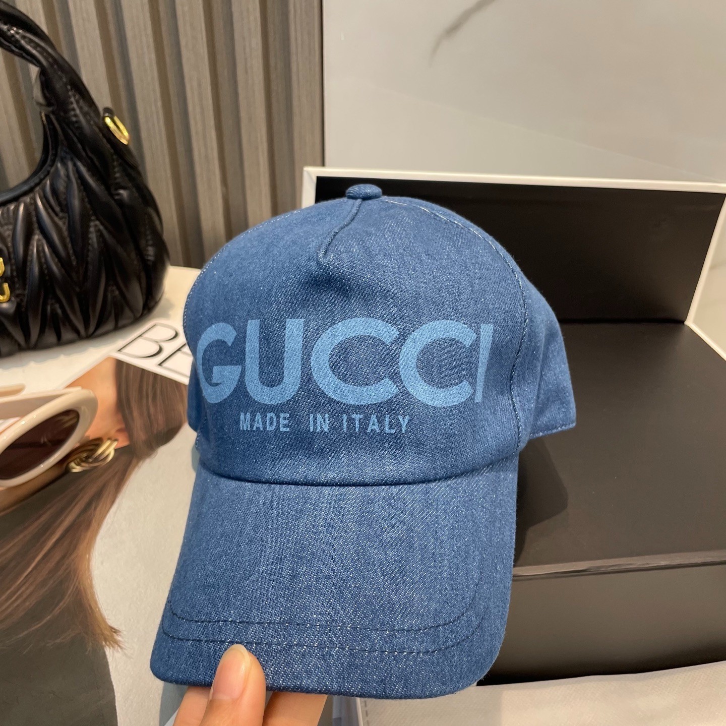 New Fashion Logo Print Denim Baseball Cap Hat Unisex Adjustable Blue