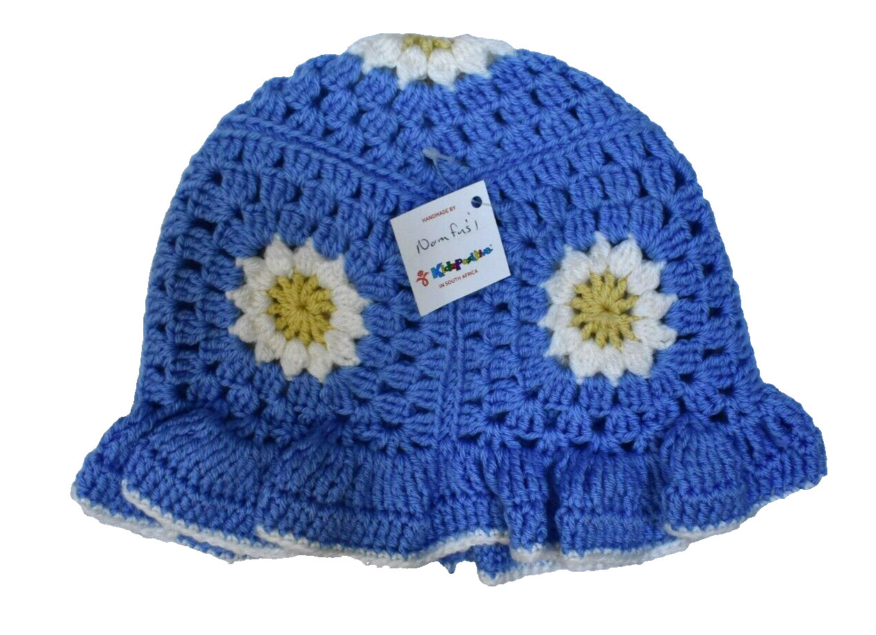 Kidz Positive Handmade Crochet Knit Blue Floral Motif Hand Woven Hand Light Blue