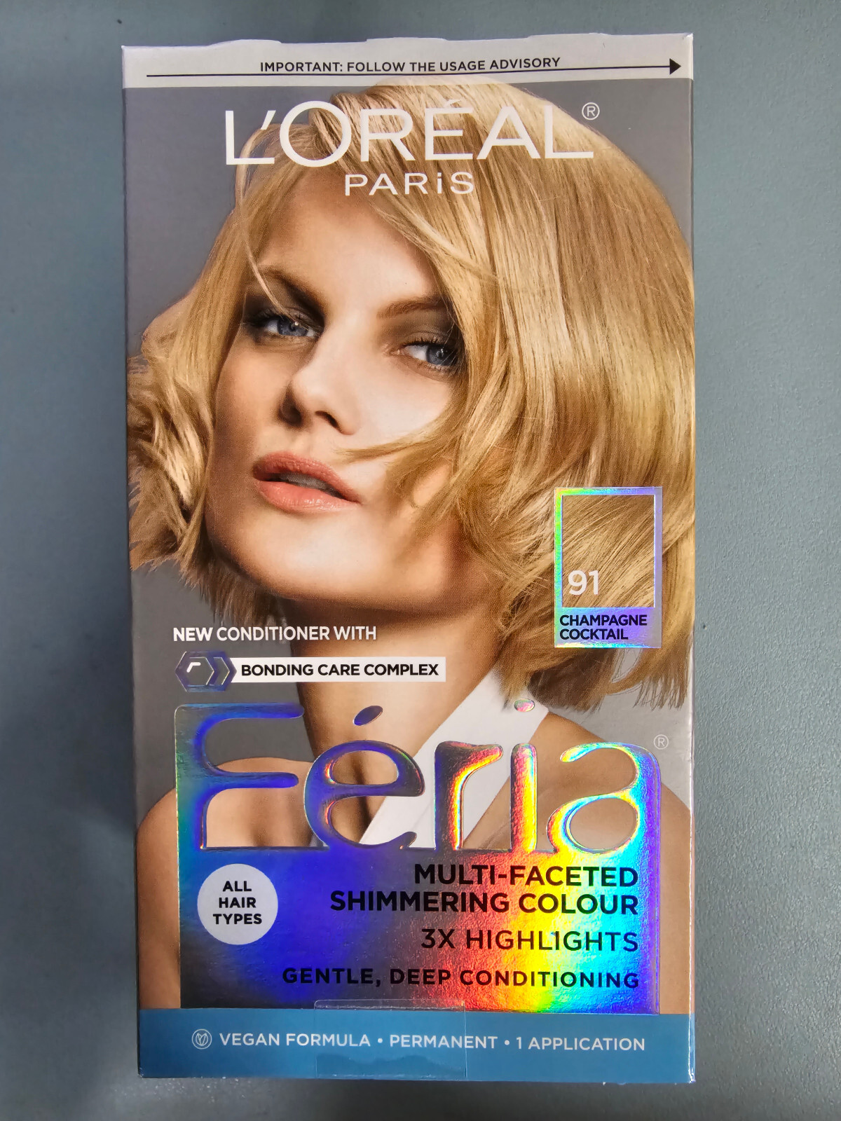 L'Oreal Paris Feria Multi-Faceted Shimmering Permanent Hair Color, 91 Champagne