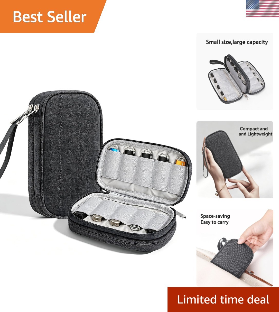 20 Slots USB Flash Drive Case, Double Layer Cloth Thumb Drive Organizer, Port...