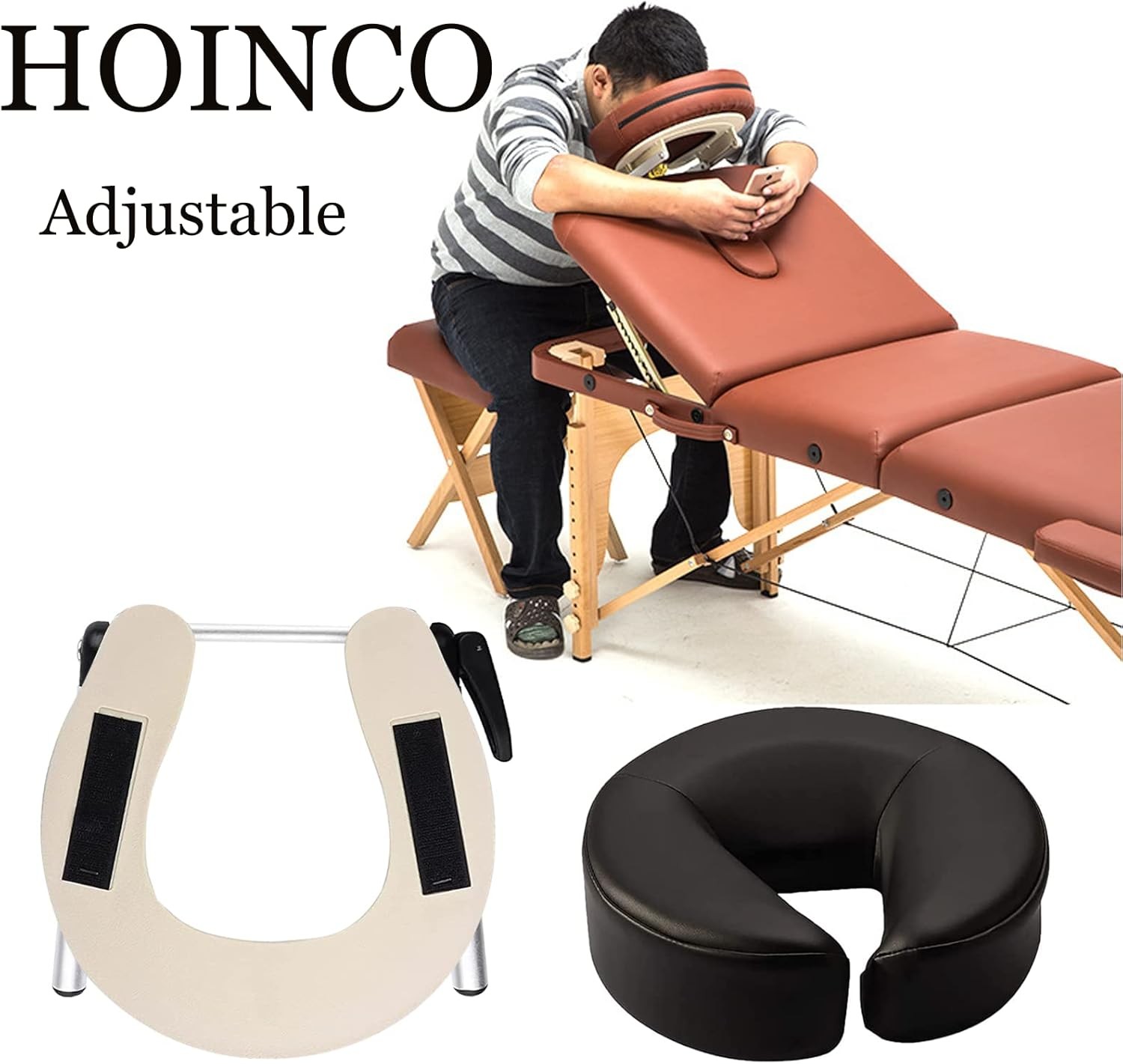 Massage Headrest - Aluminum Adjustable U-Shaped Pillow for Bed