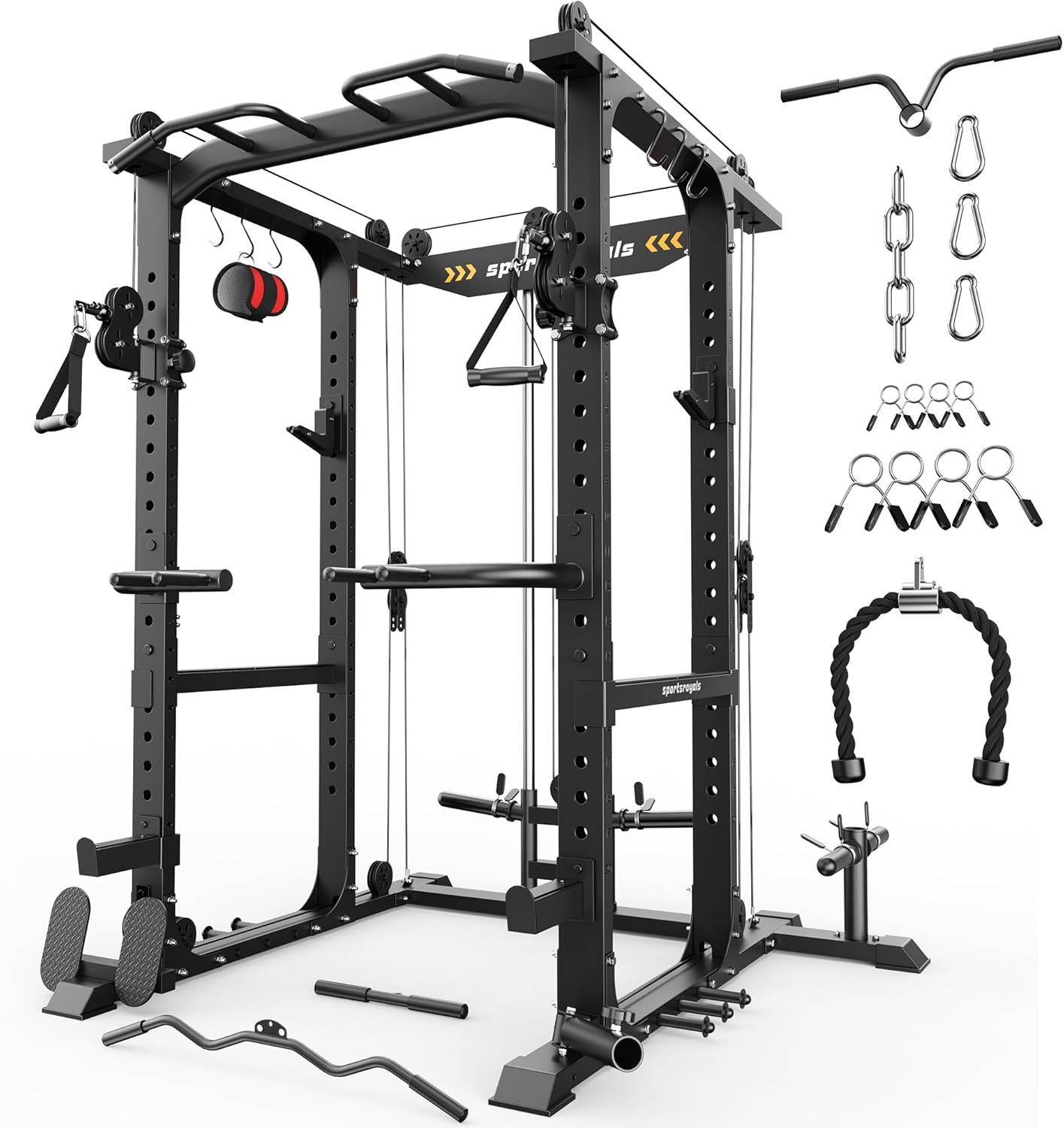 Multi-Functional Power Rack with Pulley & LAT Pull Down for Home Gym