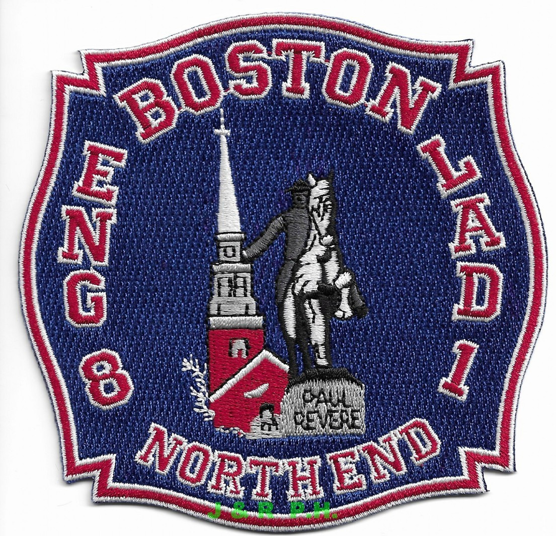 Boston  Engine - 8 / Ladder - 1 "N. End blue", MA (4.5" x 4.5" size) fire patch