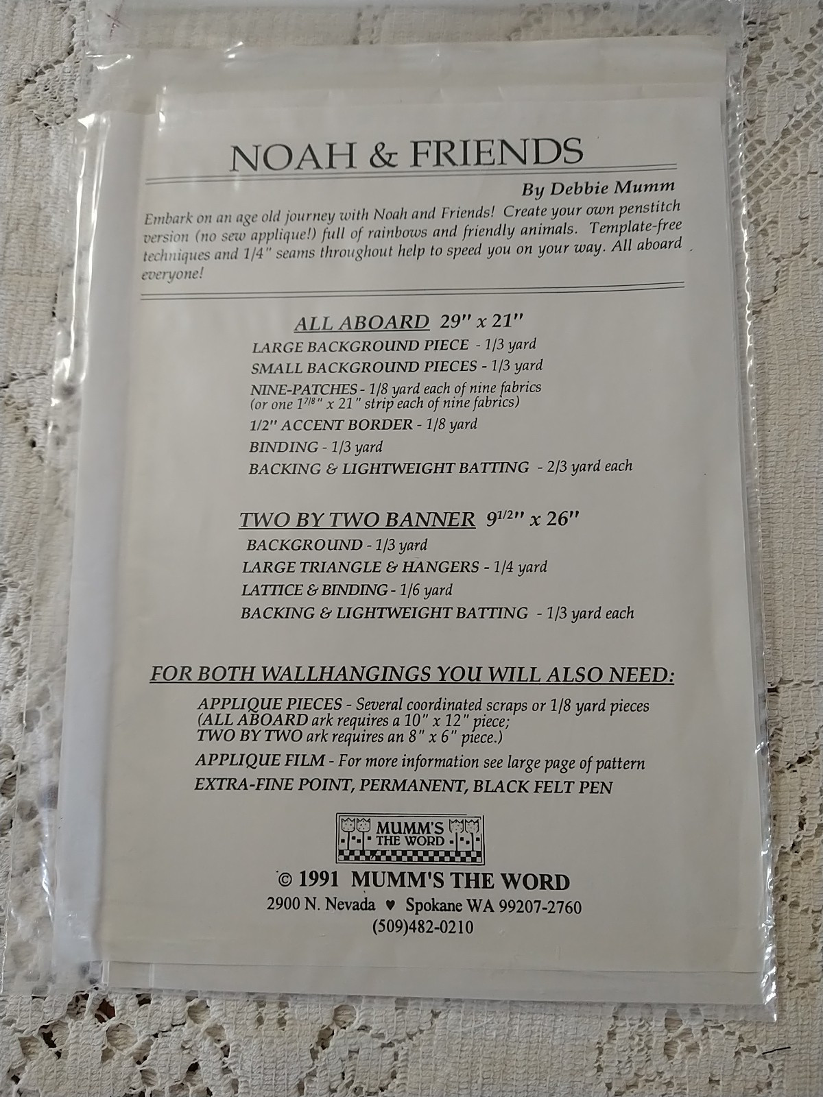 Mumm's The Word "Noah & Friends" Quilt Pattern Wall Hanging Banner