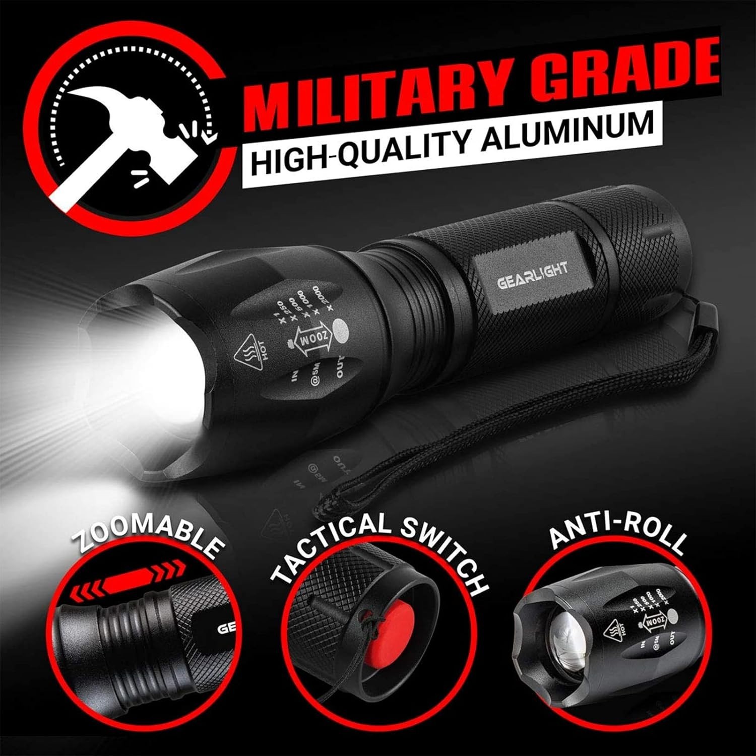 Gearlight S1000 LED Tactical Flashlight [2-PACK] - High Lumen. 5 Modes #00002