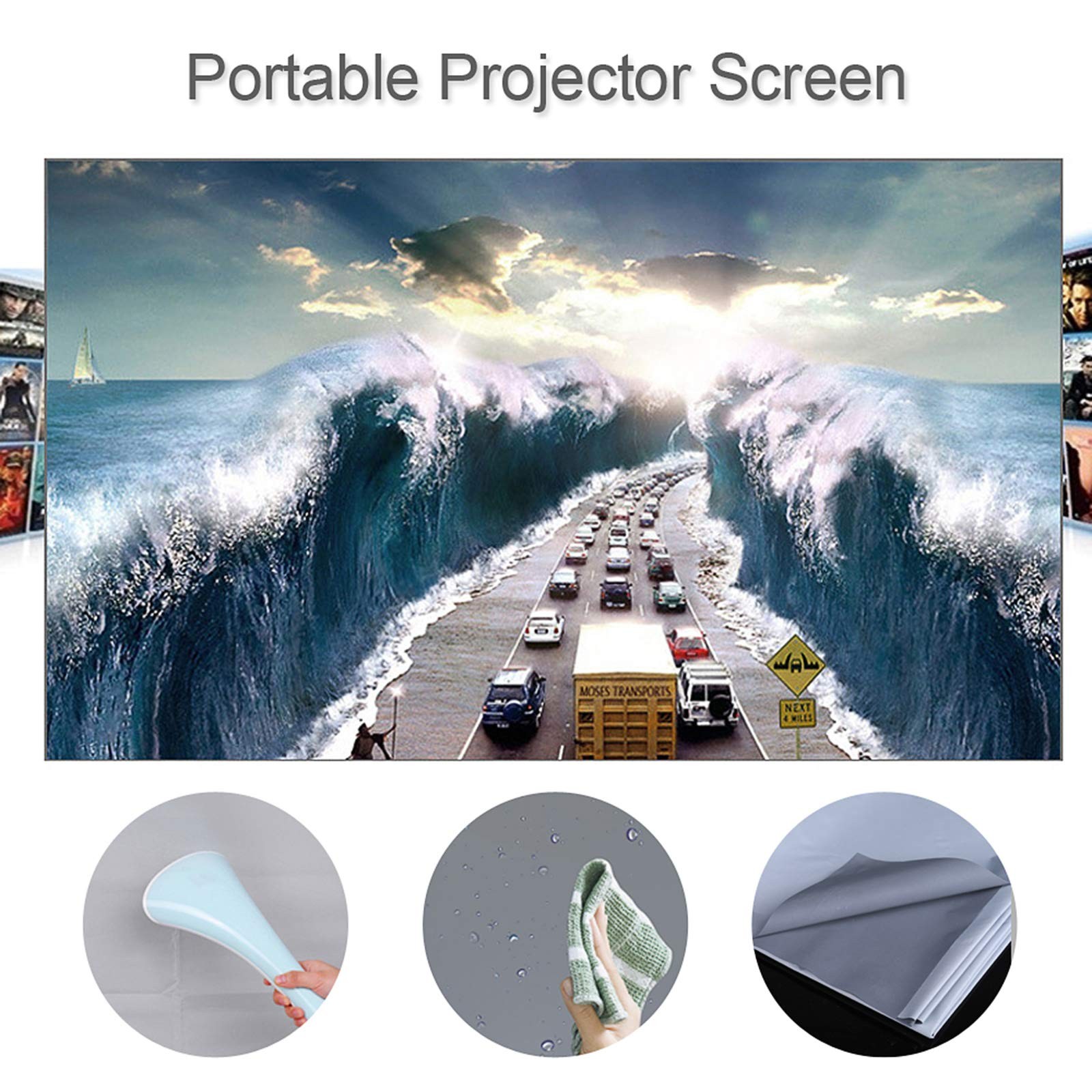 60-inch Portable Projector Screen HD 16:9 Frameless Video Projection
