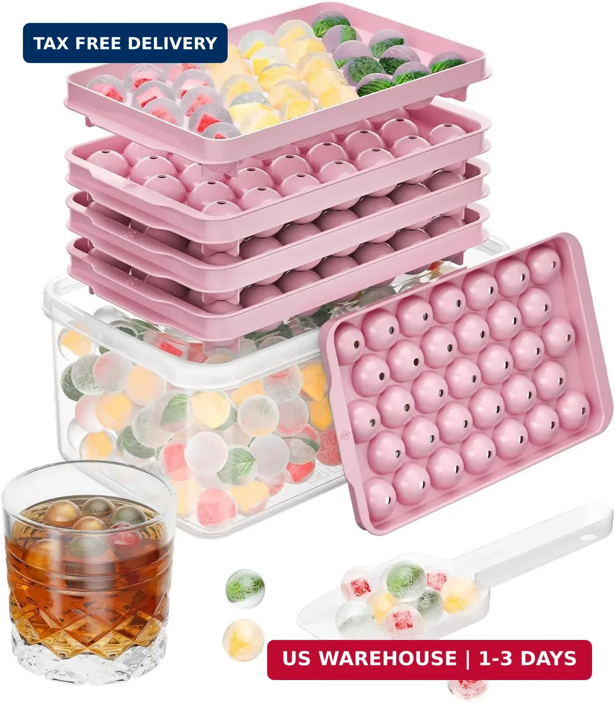 3 Pack Ice Trays for Freezer, 99 PCS Ice Cube Tray with Lid and Bin, Roun
