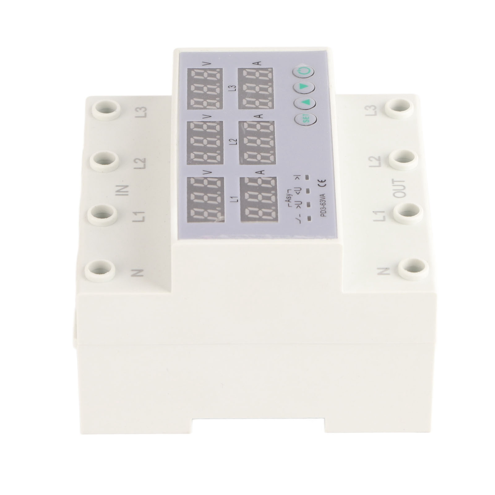 3 Phase DIN Rail Voltmeter Ammeter Automatic Overvoltage Protector 63A Part