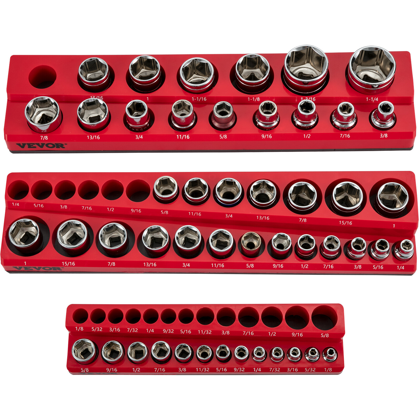 3 Pcs Magnetic Socket Organizer Storage Holder 1/4" 3/8" 1/2" Drive SAE New