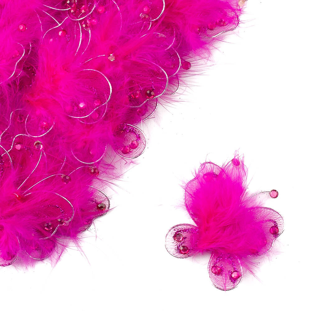 Bulk Buy of 300 Fuchsia Nylon, Feather and Jeweled1-3/4"  Butterflies