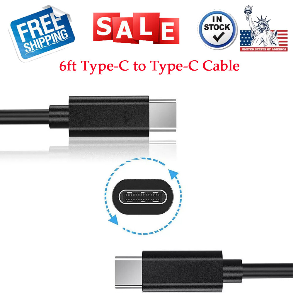 1Pcs 6FT Fast Charger Type C Cable 2M Type C to Type C Cable For Samsung Black