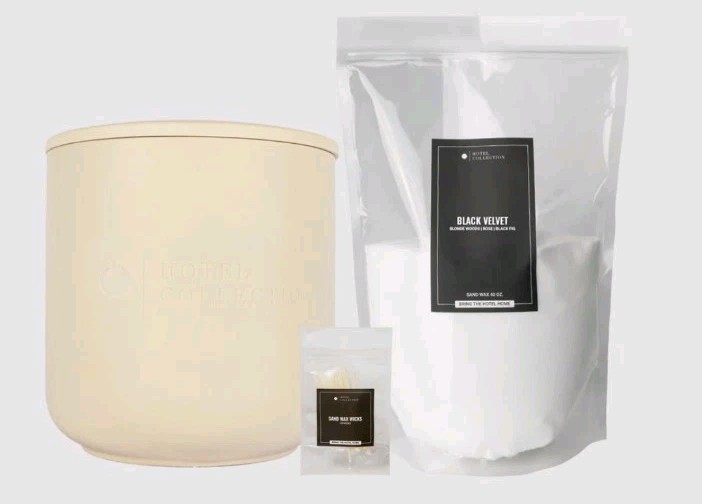 Hotel Collection Grande Ceramic Sand Wax Set Black Velvet W30 Cotton Wicks New
