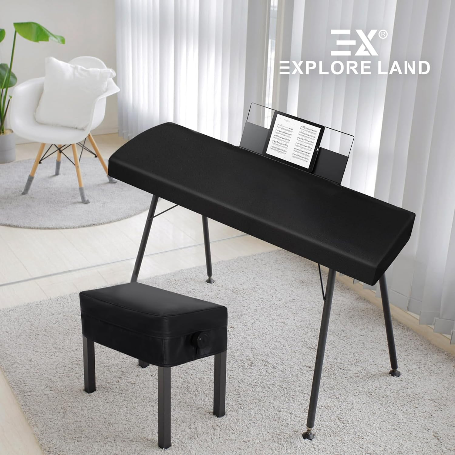 Stretchy 61 Keys Piano Keyboard Dust Cover with Music Stand