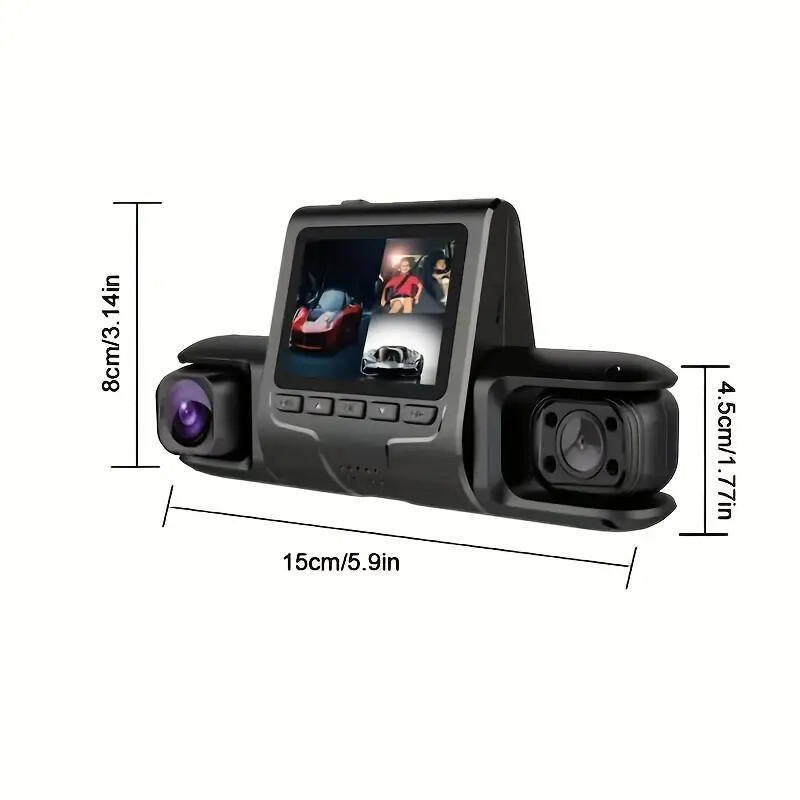 2-Inch 3 Lenses Dash Cam Front Rear Inside 1080P Car DVR Dashboard Camera