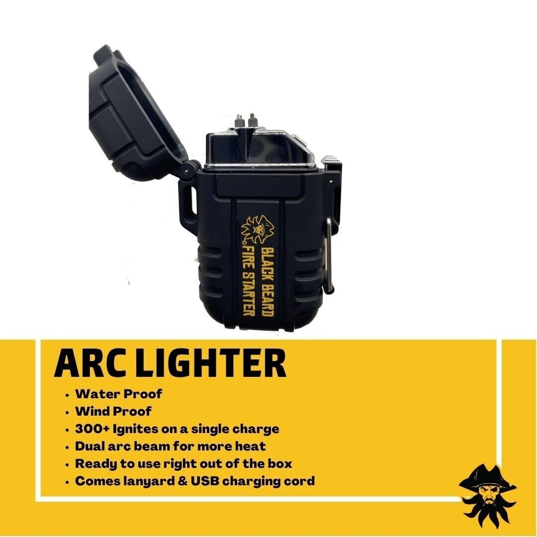 Black Beard Fire PLASMA ARC LIGHTER - USB Recharge, Wind & Waterproof, NO FUEL!
