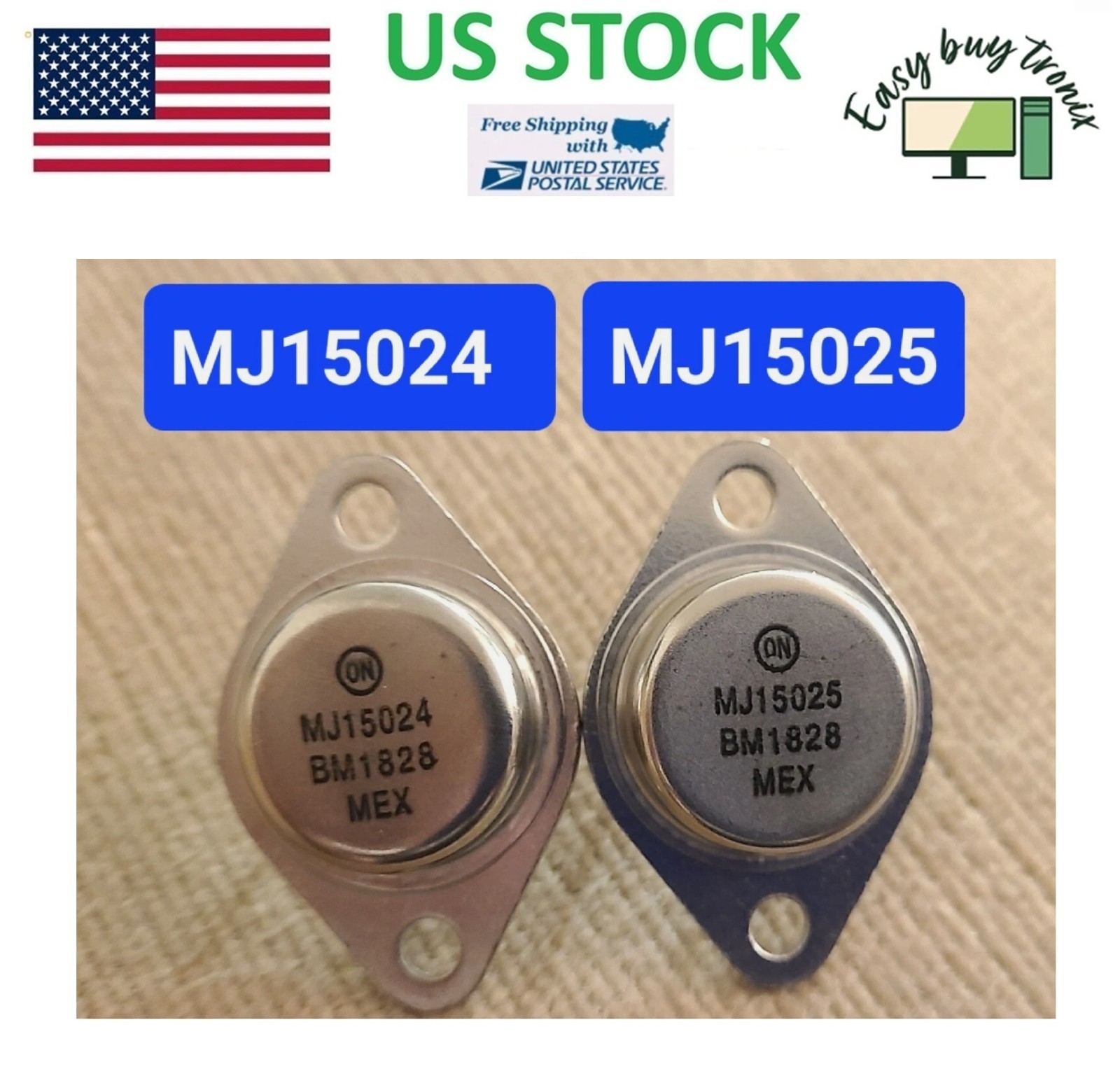 1Pair 2PCS ON/ONSEMI TO-3 MJ15024G MJ15025G MJ15024 MJ15025 100% Genuine, USA