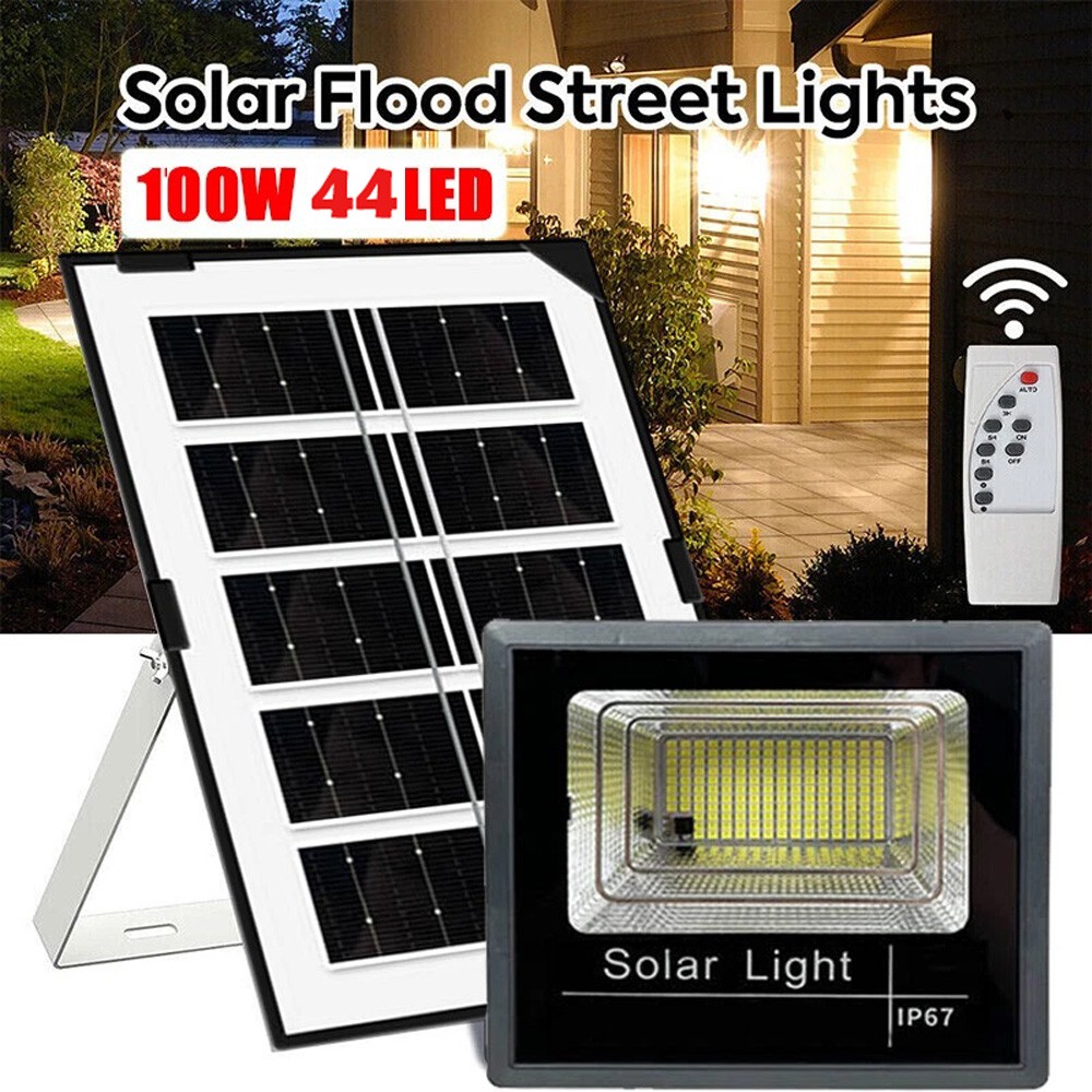 100W LED Solar Security Light Outdoor Street Flood Light Dusk to Dawn Wall Lamp