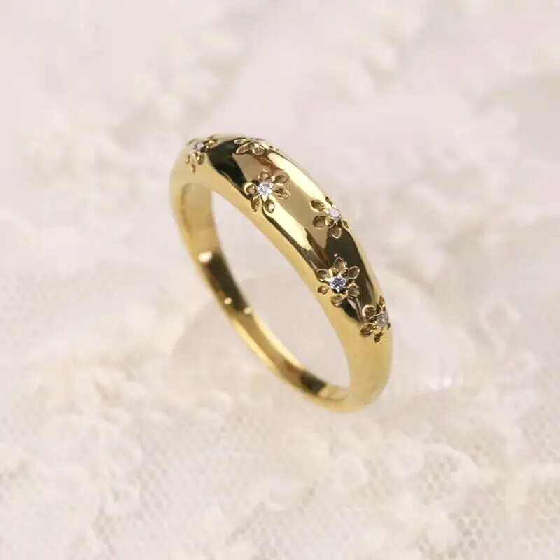 18k Gold Plated Ring Inlaid Shiny Zircon Flower Jewelry Party Decor Women Gift