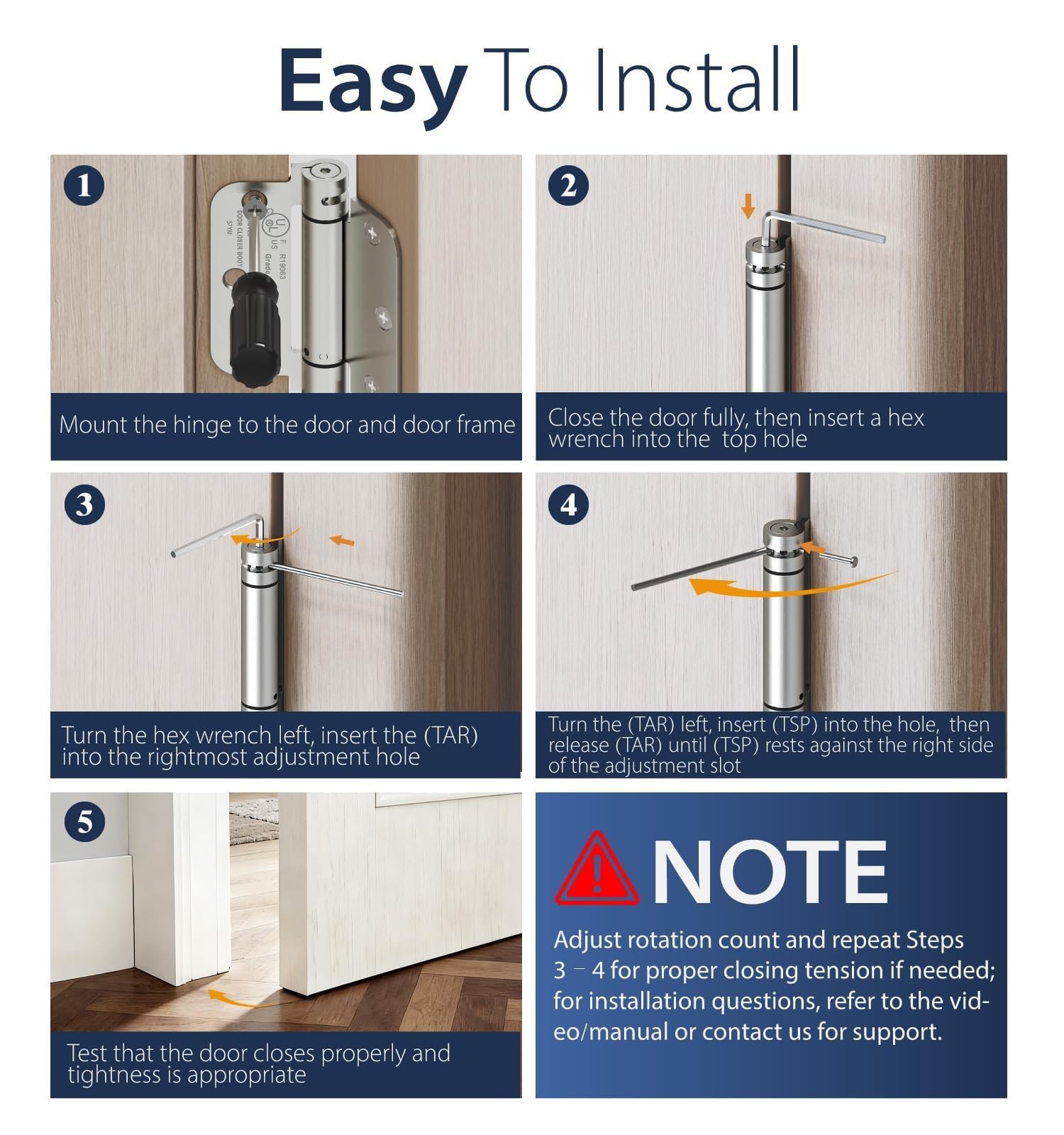 2-Pack Self Closing Door Hinges, 3.5 Inch Spring Loaded Door Hinges, Adjustab...