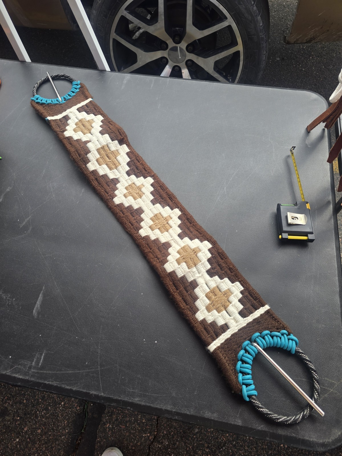 Brown Teal Cream Horse Cinch Belt 36" Greca Charro handmade Charreria Mexicana
