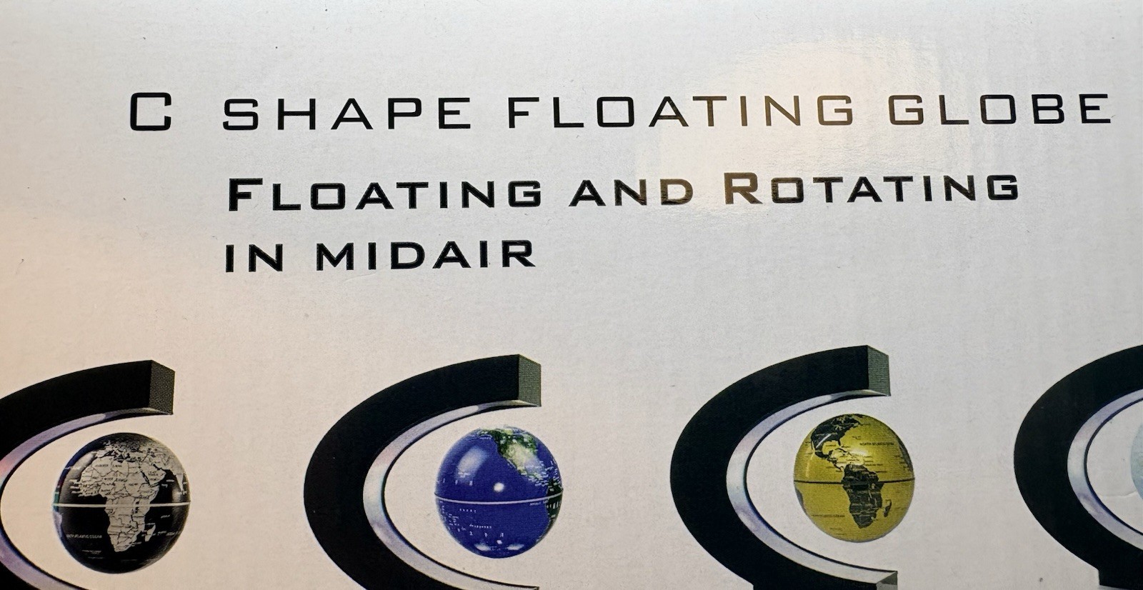 C Shape Floating & Rotating Globe Silver & Black LED Lights Desktop