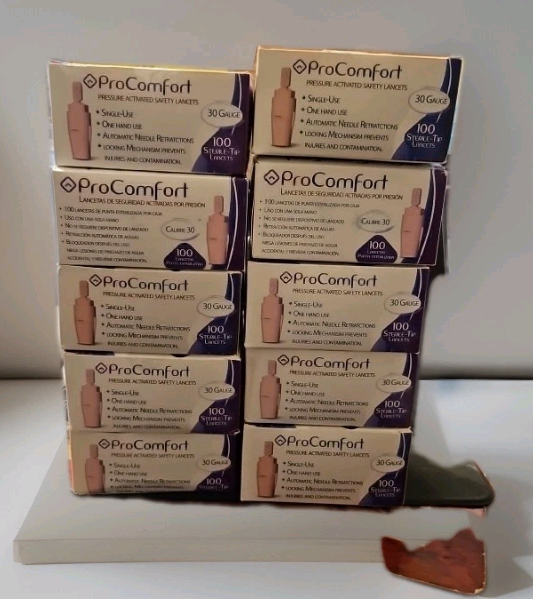 Lot Of Ten x 100 Total 1000 ProComfort Safety Lancets 30gauge Safely Shipped!
