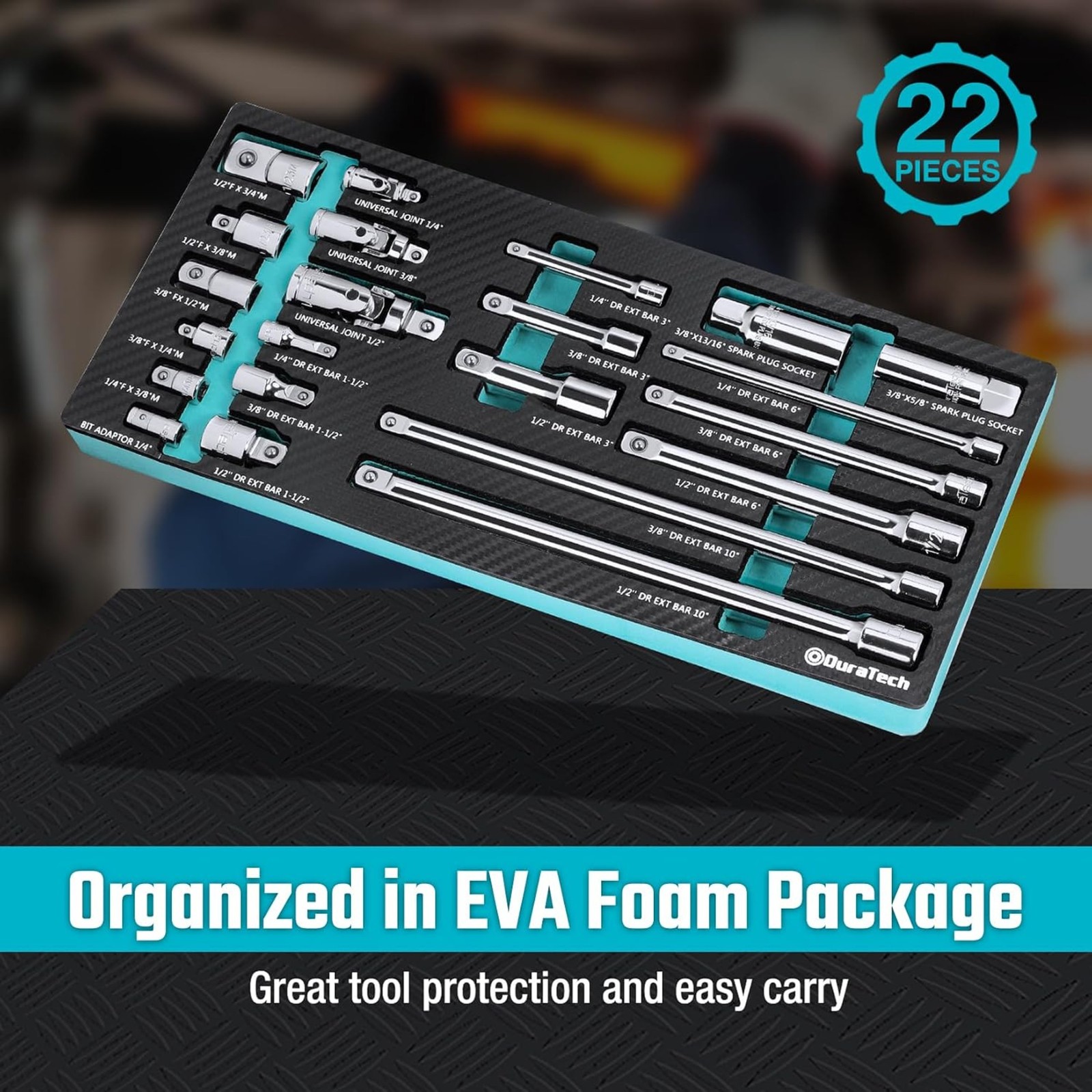 Drive Tool Accessory Set 22 Piece Socket Extension Bars Cr V DURATECH