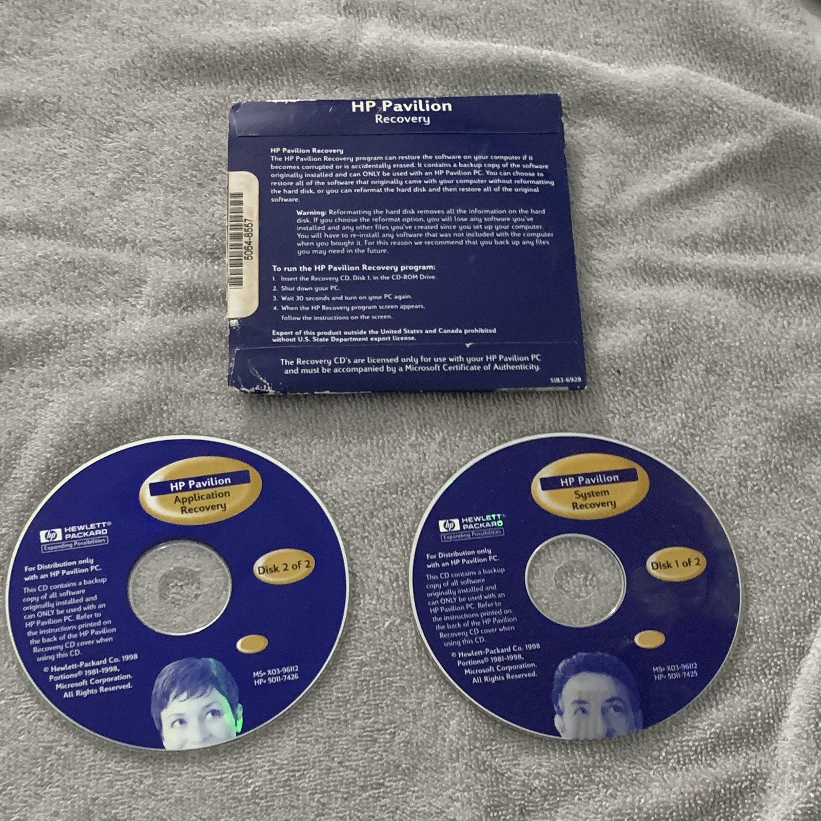 HP Pavilion Recovery CD Set for Windows System Disc 1/2 & Application Disc 2/2