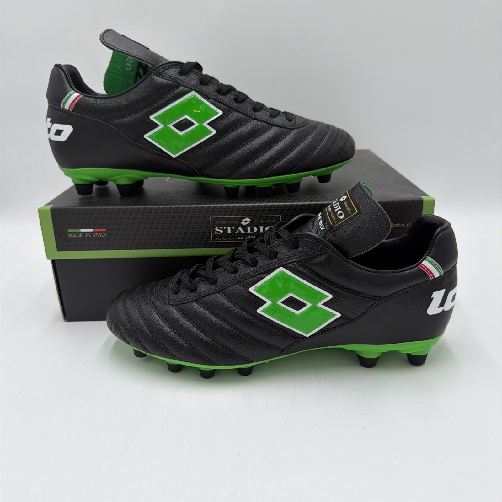 Lotto Stadio OG II FG Soccer Cleats - All Black, Spring Green | Men’s Size 9.5
