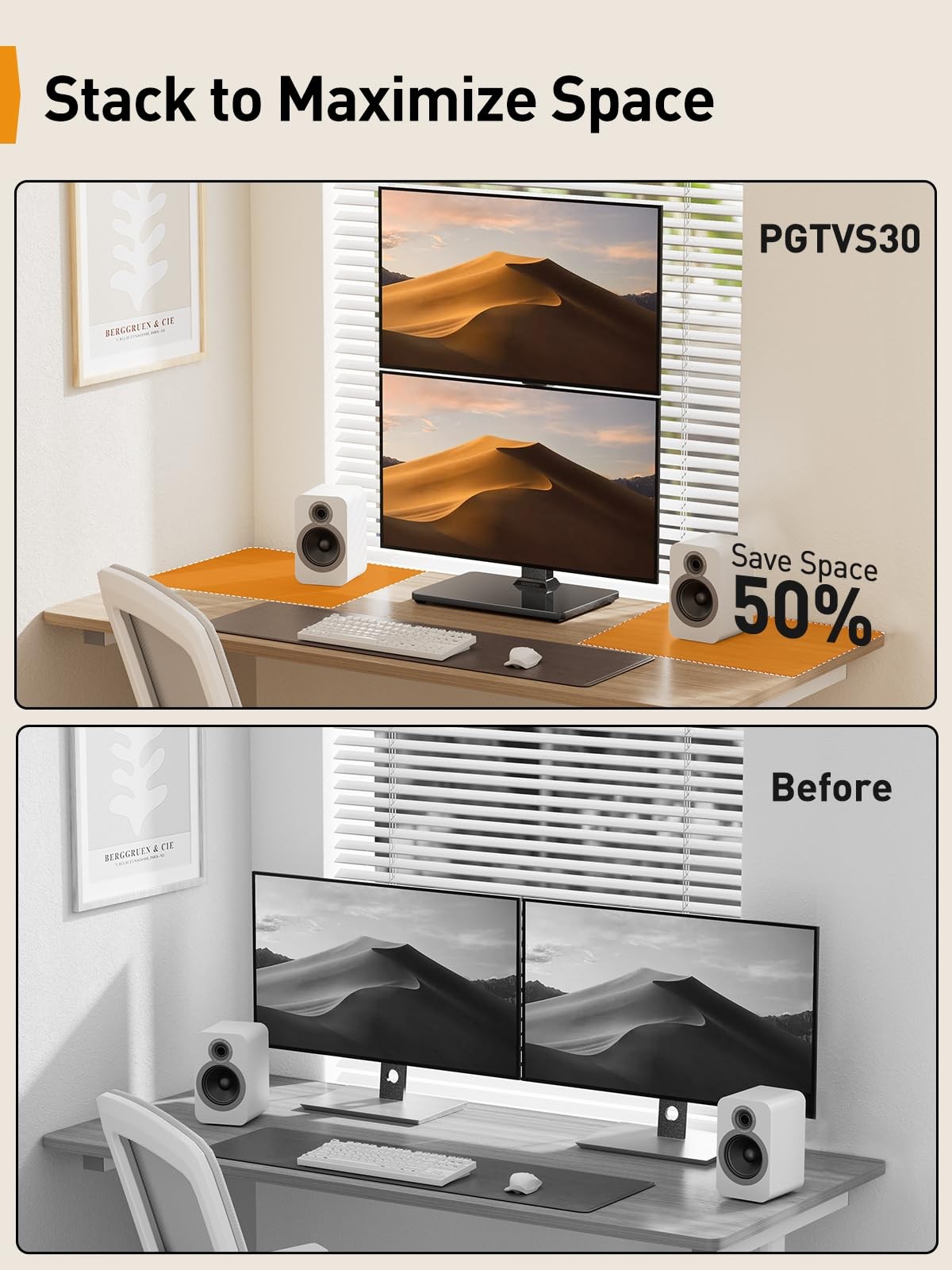 Monitor Stand, Dual Monitor Mount for Two 13-40 inch Screens, Vertical Monito...