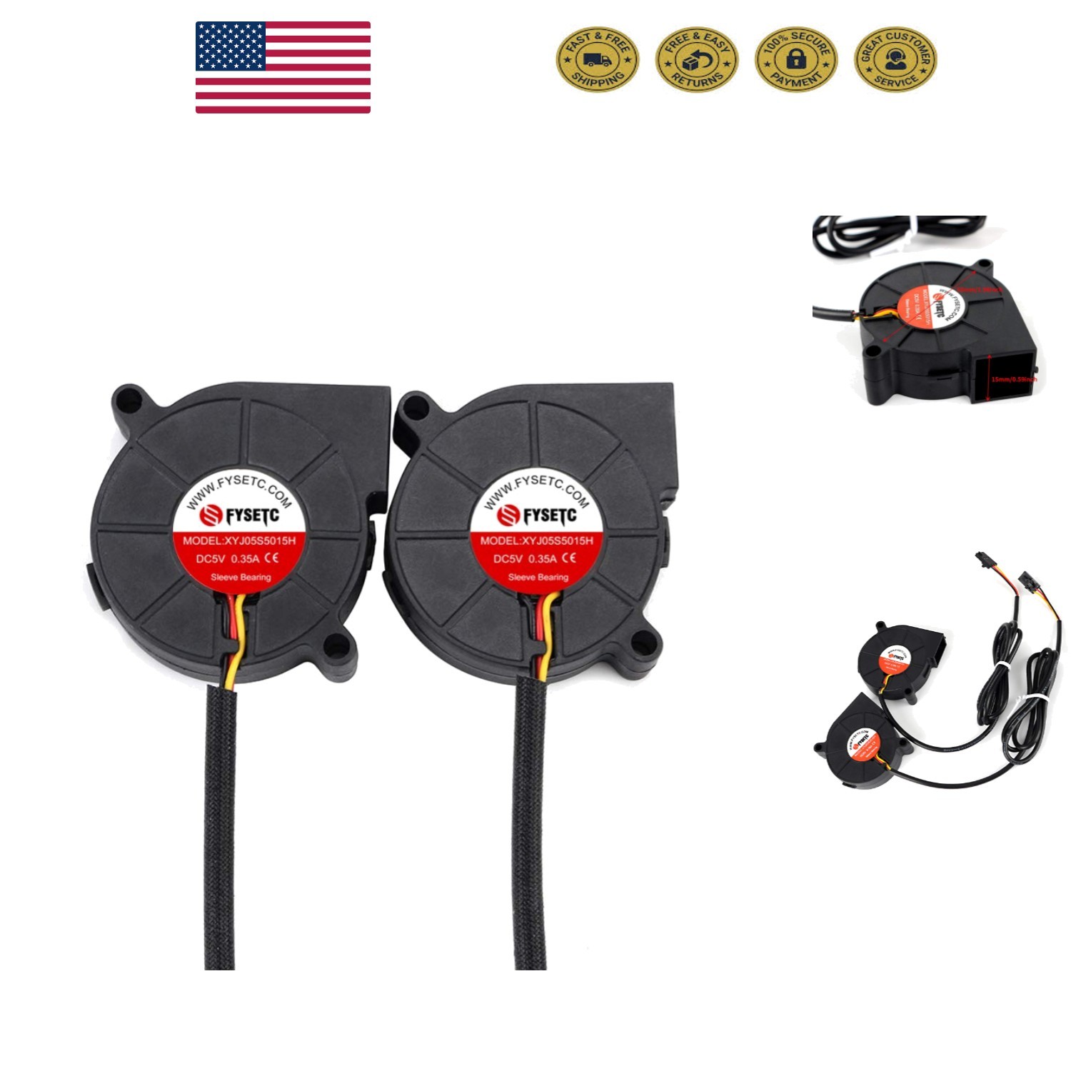 2PCs 5015 Cooling Fan for Prusa i3 MK3 MK3S - 5V Low Noise Hotend Solution