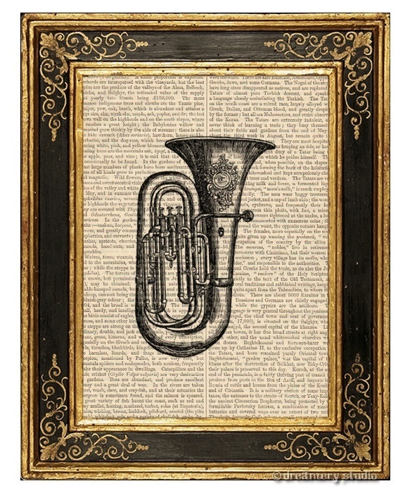 Bass Tuba Art Print on Vintage Book Page Home Office Decor Wall Hanging Gifts